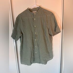 ZARA Men's Green Crinkled Cotton Button Up Shirt Short Sleeve Size Large